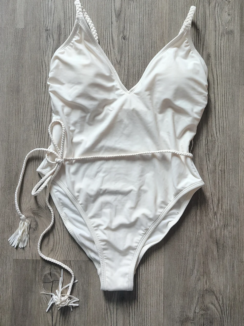Shade & Shore Braided One Piece Swimsuit Built-In Bra High Leg Belted Size L NWT
